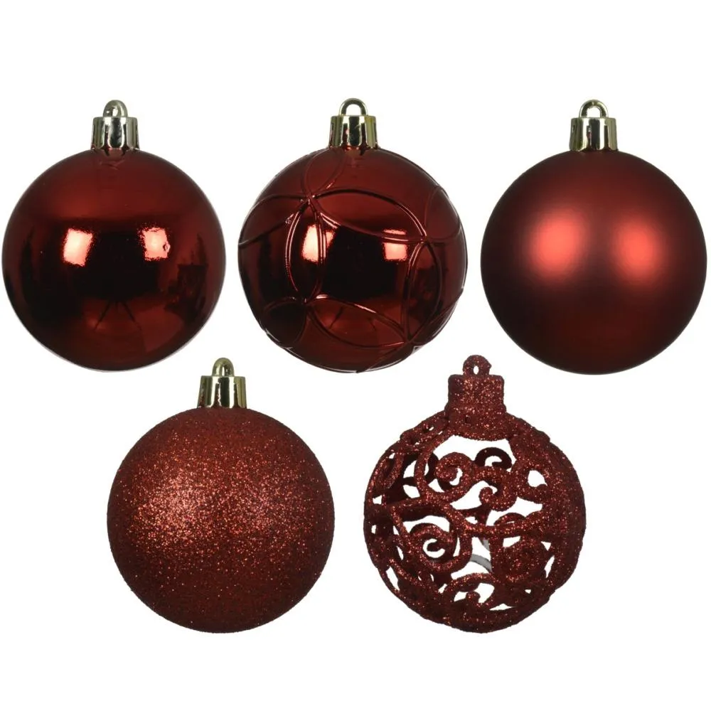 Christmas Red Shatterproof Baubles - Pack Of 35
