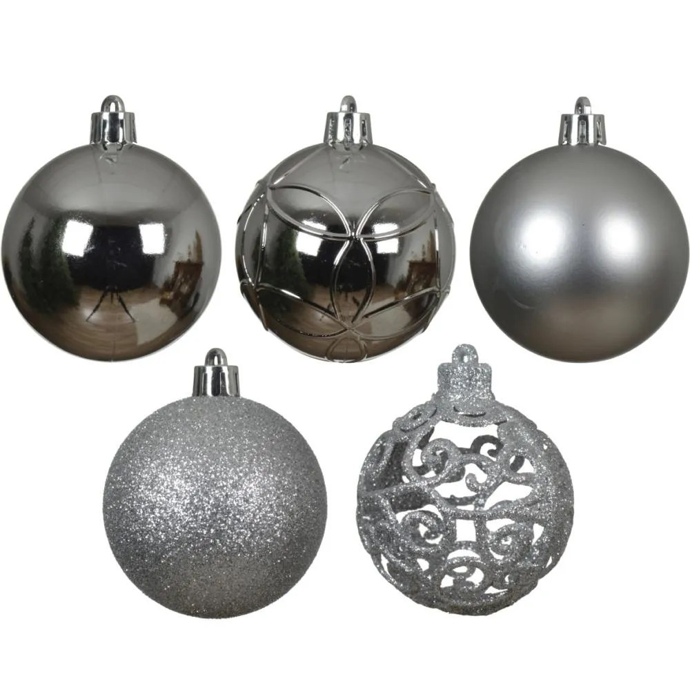 Silver Shatterproof Baubles - Pack Of 35
